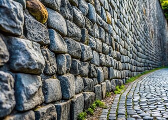High-Resolution Continuous Gray Cobblestone Wall and Road Texture for Realistic Gritty Backdrop in Generative AI Applications and Wallpaper Design