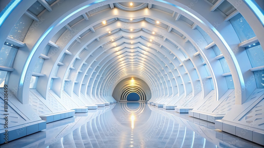 Poster illuminated futuristic alien tunnel: a dynamic abstract corridor in motion with expansive copy space