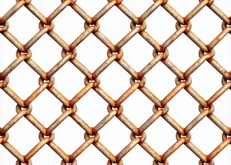 Naklejka premium Hyperrealistic Seamless Pattern of Rusted Chain-Link Fence on White Background, Highly Detailed and High-Resolution Photography for Creative Projects and Design Use