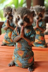 A contented panda in a yoga instructor&acirc;&euro;&trade;s outfit, leading a yoga session in a park