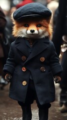 A curious fox wearing a researcher&acirc;&euro;&trade;s outfit, examining samples in a field lab