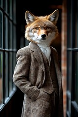 A determined wolf in a military uniform, standing guard at a checkpoint