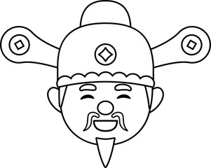 Chinese god of wealth head outline vector.
Happy Chinese new year. 
Transparent background.