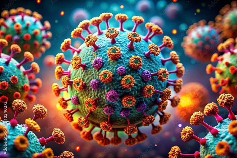 Aufkleber intricate close-up of a virus showing detailed structure and textures under microscope, capturing th