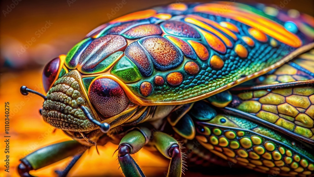 Poster intricate close-up of insect exoskeleton showcasing detailed natural armor and patterned scales in m