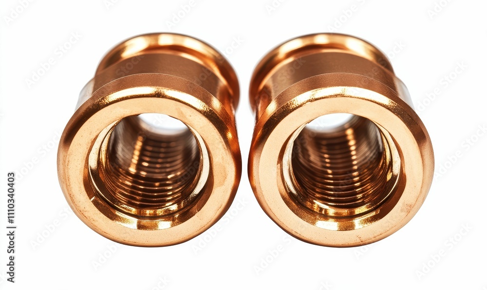 Poster two metallic cylindrical objects with internal threads.