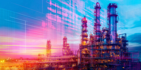 Energy dominance oil global concept. Futuristic cityscape showcasing an oil-based energy system, highlighting advanced technology and modern architecture in a vibrant, imaginative setting.