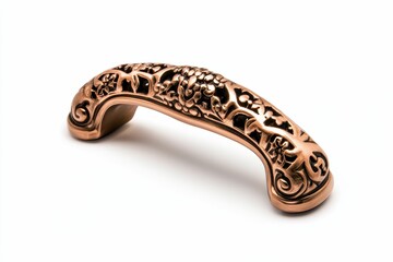 Ornate copper pull, detailed floral design.