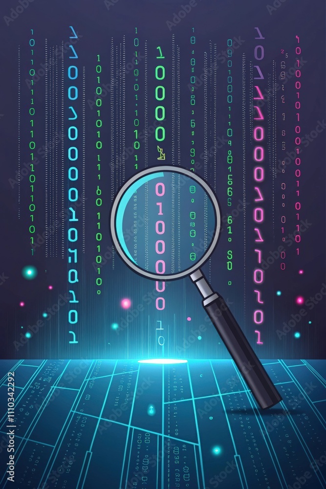 Aufkleber magnifier with data analysis background