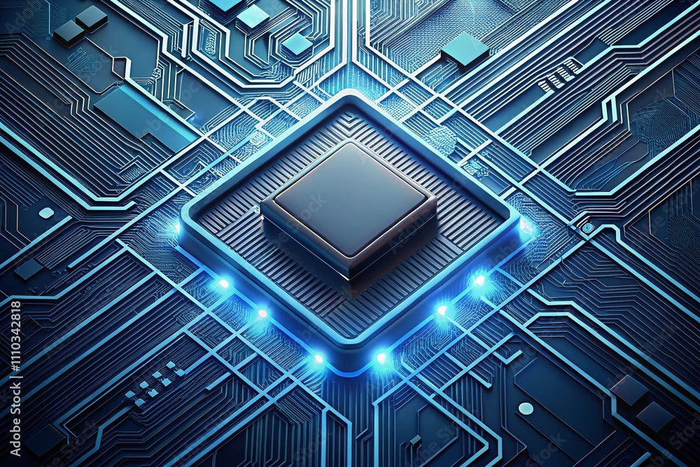 Poster line art illustration of a computer with cpu showcasing modern technology and digital innovation in 