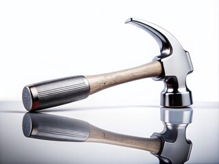 Long Exposure Capture of a Metal Hammer Isolated on a White Background Highlighting Its Texture and Reflection for Artistic and Industrial Themes
