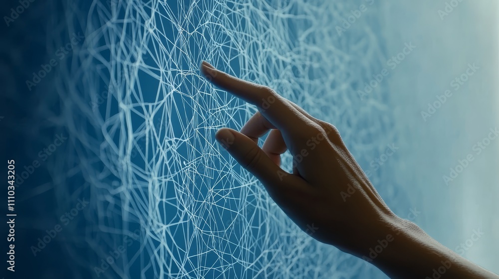 Aufkleber hand interacting with digital network abstract technology background