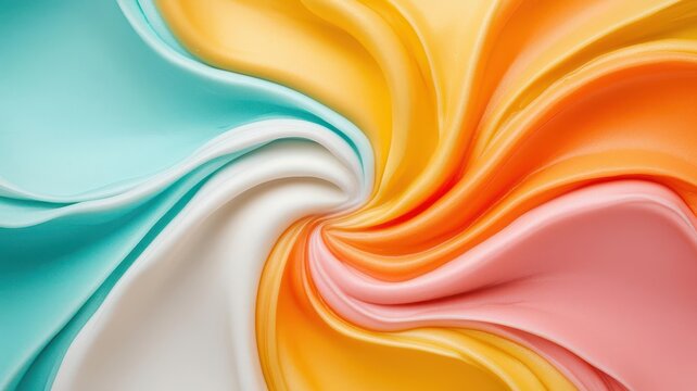 A closeup of colorful taffy being pulled and stretched, its sticky texture glistening under bright light, 3D render