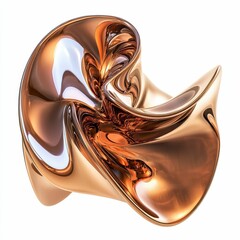 Abstract metallic sculpture, swirling bronze form.