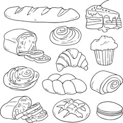 Bread food sketch separated on white. Vector drawing of White, usually known in Europe, America. Food illustration series.
