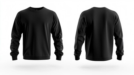 Black long sleeve shirt mock-up displayed from front and back in a minimalist setting