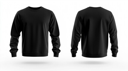 Black long sleeve shirt mock-up showcasing front and back views in a clean presentation