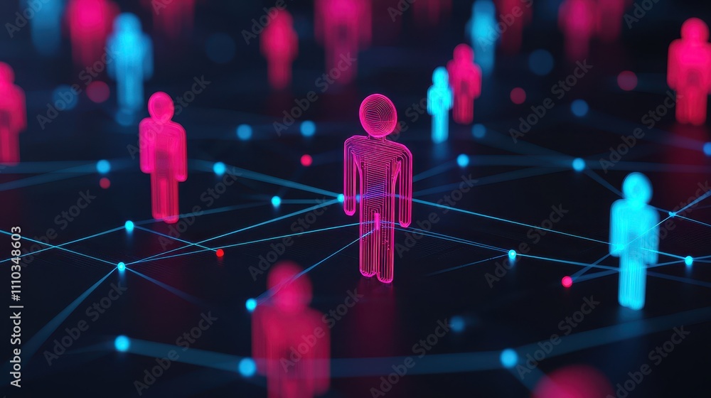 Aufkleber a digital illustration of stylized human figures connected by lines, representing networking, commun