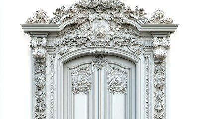 Obraz premium Ornate white door, elaborate carvings, classical style.