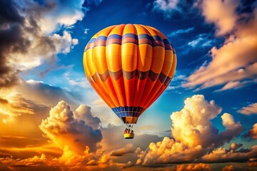 Fototapeta premium Majestic Orange Hot Air Balloon Gliding Gracefully in a Clear Blue Sky During Sunrise, Capturing the Essence of Freedom and Adventure in Conceptual Photography