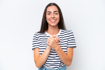 Obraz premium Young caucasian woman isolated on white background laughing