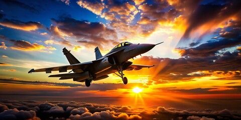 Majestic Silhouettes of Fighter Jets Against a Dramatic Sunset Sky - A Captivating Display of Air Power in Stunning Silhouette Photography for Enthusiasts and Collectors