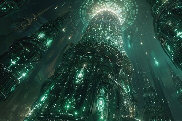 Obraz premium Emerald City Towers Glowing At Night