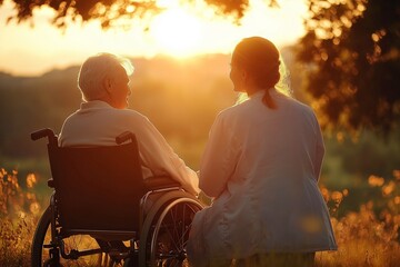 Healthcare worker with elderly person in a wheelchair