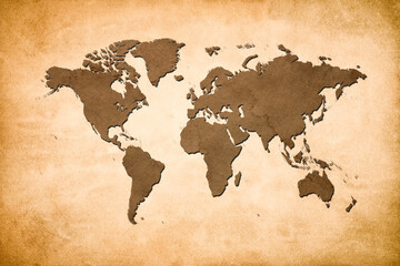 World Map - Vintage Physical Topographic - Vector Detailed Illustration