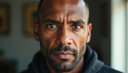 Portrait of a Man with HIV Looking Empowered with Determination and Strength in His Eyes Capturing the Emotional Journey of Overcoming the Disease.