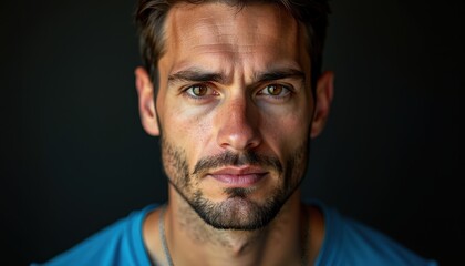 Obraz premium Portrait of a Man with HIV Looking Empowered with Determination and Strength in His Eyes Capturing the Emotional Journey of Overcoming the Disease.