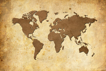 Naklejka premium World Map - Vintage Physical Topographic - Vector Detailed Illustration