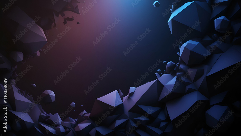Poster a bold abstract background with interlocking dark polygons, enhanced by soft shadows and gradients f