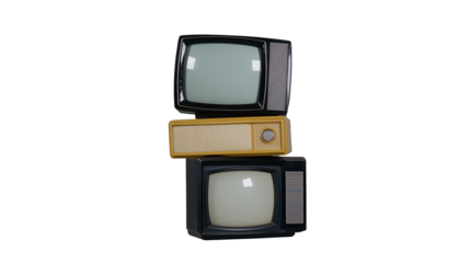 Vintage televisions stacked on each other with transparent background