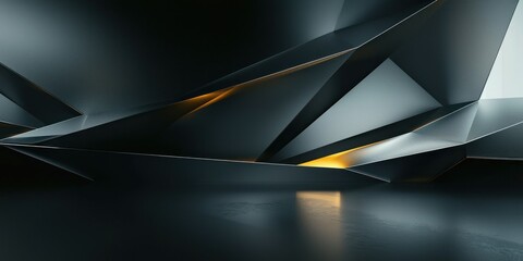 A dark abstract background with bold geometric shapes and contrasting highlights in gold or silver for a sophisticated feel.