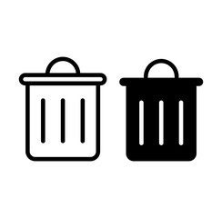 trash bin outline and solid icon set