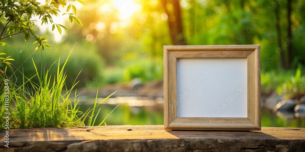 Poster minimalist candid photography of a simple frame for text display in a natural setting, emphasizing c