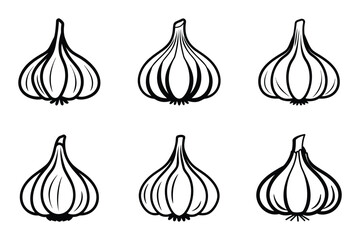 A collection of garlic outline icon silhouette with flat vector illustration