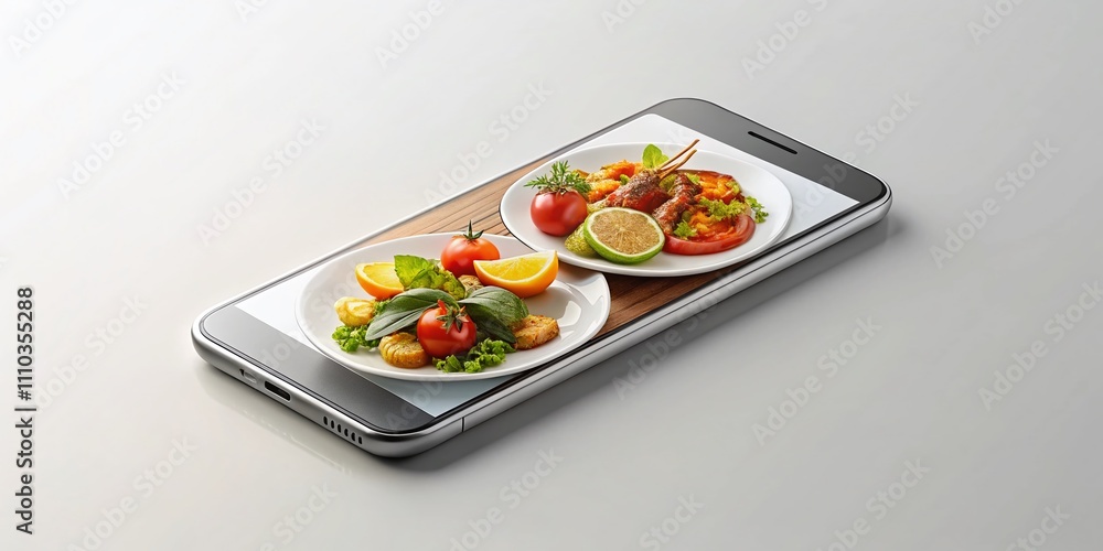 Poster minimalistic smartphone mockup for infographics and ui design showcasing food photography with clean
