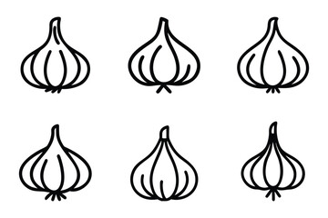 A collection of garlic outline icon silhouette with flat vector illustration
