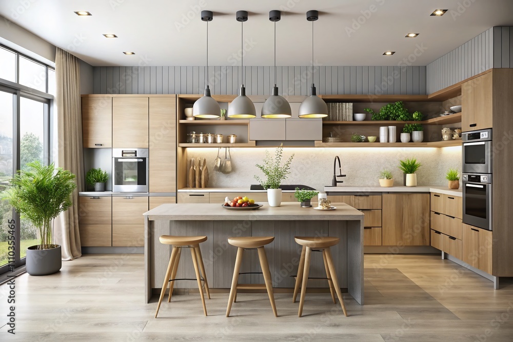 Poster minimalist kitchen design elements and icons for modern culinary spaces featuring simple shapes and 