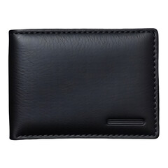 A single black leather wallet isolated on a solid colour background.