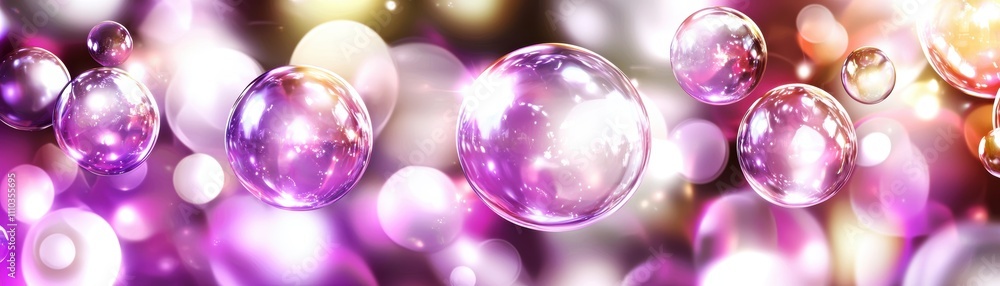 Poster a vibrant arrangement of colorful bubbles glimmering with light, creating a festive and magical atmo