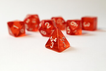 Set of dice for fantasy dnd and rpg tabletop games Board game polyhedral dices with different sides on white background