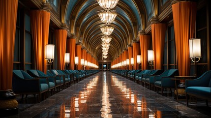 Interior of hotel hallway  
