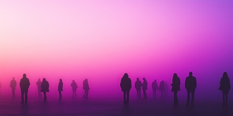 A silhouette of people in front of a pastel purple background, evoking a calm and serene mood.