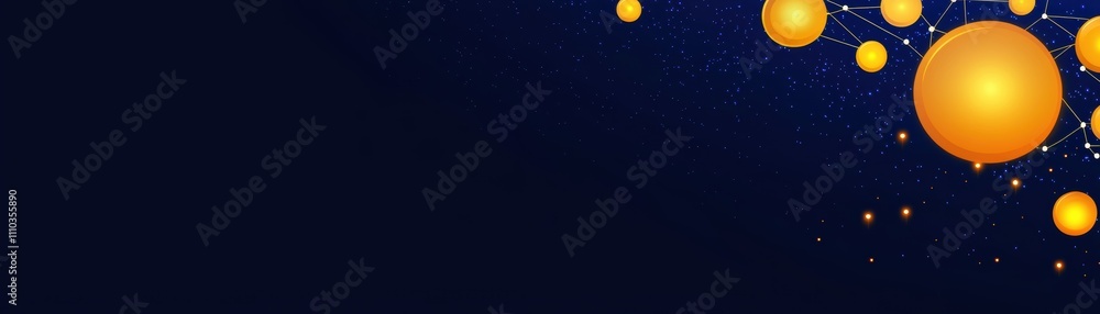 Poster a dark background with vibrant orange circles, representing celestial bodies or abstract elements, c