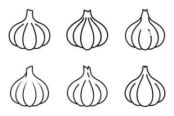A collection of garlic outline icon silhouette with flat vector illustration