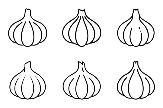 A collection of garlic outline icon silhouette with flat vector illustration