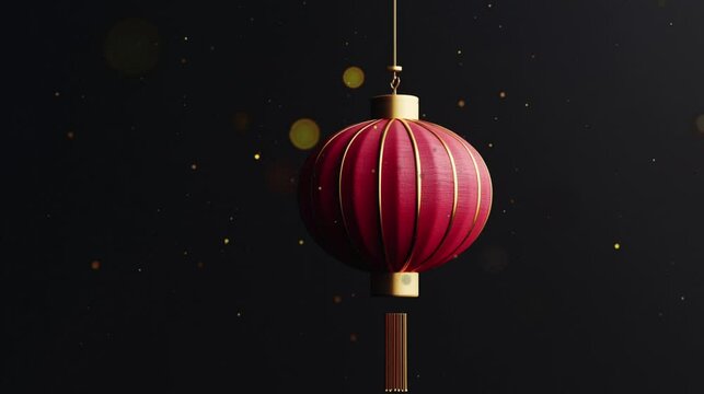 Isometric icon of red and golden Chinese lantern with black background, Chinese New Year celebration video footage for greeting.
